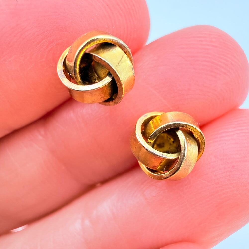 Vintage BEAU STERLING 925 Silver Vermeil Knot Stud Earrings Small